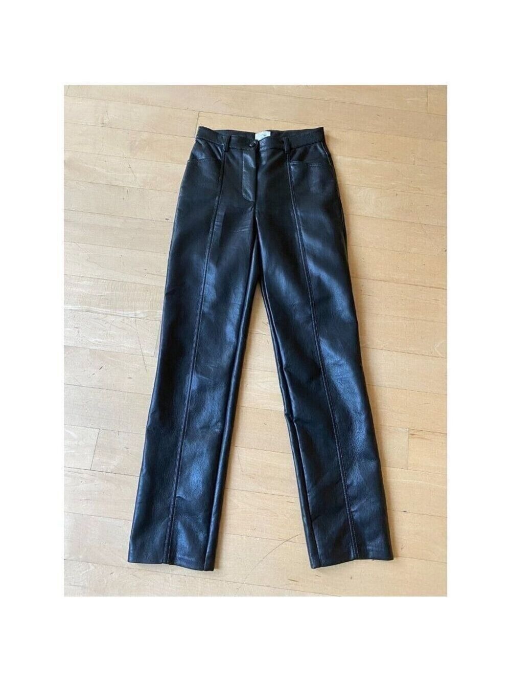 Wilfred Women "melina" black vegan leather straight leg pants sz 0